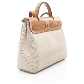 Hermès-Sac à main en cuir Hermes Herbag PM Toil GM 2 en 1-Blanc