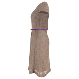 Max Mara- Max Mara Belted Lace Midi Dress in Brown Polyester-Brown,Red