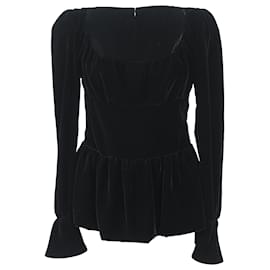 Tom Ford-Tom Ford Square Neck Puff Sleeve Blouse in Black Velvet-Black