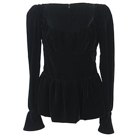 Tom Ford Bluse mit Puffärmeln und quadratischem Ausschnitt aus schwarzem Samt Schwarz