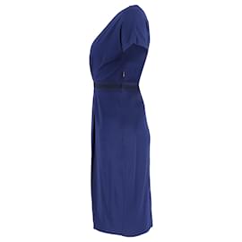Max Mara- Max Mara Gathered Waist Midi Dress in Navy Blue Polyester-Blue,Navy blue