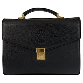 Versace-Bolsa de negócios em couro Medusa Sunburst da Versace-Preto
