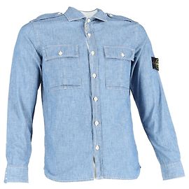 Camicia button-down Stone Island in denim di cotone blu Blu Blu chiaro