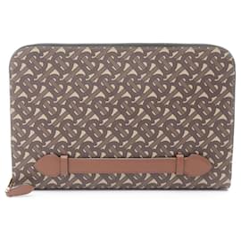 Burberry-Burberry TB Monogram PVC Coated Canvas Leather Clutch Bag-Brown,Beige