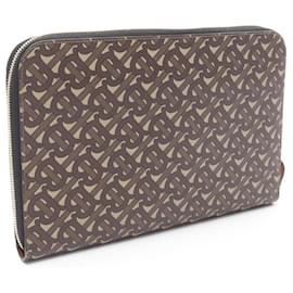 Burberry-Burberry TB Monogram PVC Coated Canvas Leather Clutch Bag-Brown,Beige