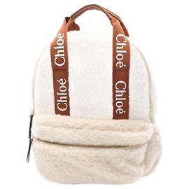 Chloé Chloe C10322 148 Canvas Leather Shearling Backpack White