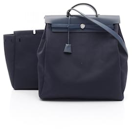 Hermès-Sac à main en toile Officier en cuir Hermès Herbag-Bleu