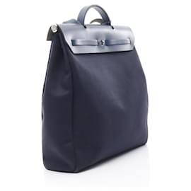 Hermès-Sac à main en toile Officier en cuir Hermès Herbag-Bleu