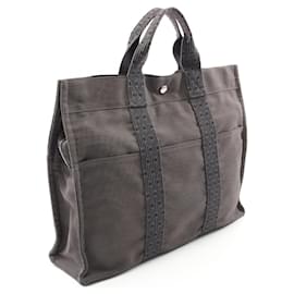 Hermès-Hermes Herline MM Nylon Canvas Tote Bag-Grey