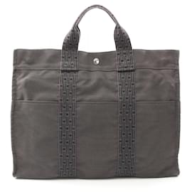 Hermès-Hermes Herline MM Nylon Canvas Tote Bag-Grey