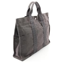 Hermès-Hermes Herline MM Nylon Canvas Tote Bag-Grey