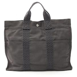 Hermès-Hermes Herline Nylon Canvas Tote Bag-Grey