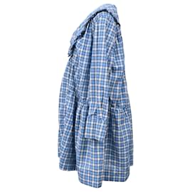Ganni-Ganni Checked Seersucker Mini Shirt Dress in Blue Cotton-Other