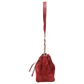 Chanel-Sac seau Chanel CC en daim rouge-Rouge