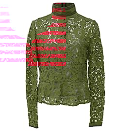 Salvatore Ferragamo-Salvatore Ferragamo Lace Blouse in Red Cotton-Red