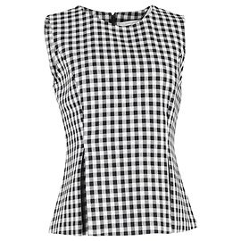 Diane Von Furstenberg Gingham Peplum Top aus schwarzem und weißem Polyester Schwarz