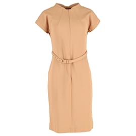 Diane Von Furstenberg- Diane Von Furstenberg Belted Midi Dress in Brown Polyamide-Brown,Red