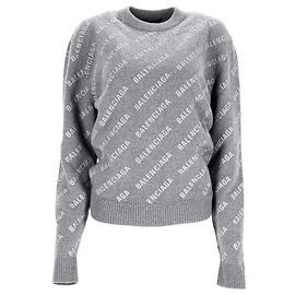 Grau Wollpullover mit Balenciaga-Logo über die gesamte Fläche Grau