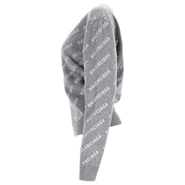 Balenciaga-Balenciaga All-Over-Logo Sweater in Grey Wool-Grey