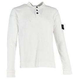 Suéter de algodón blanco con medio botón Stone Island Blanco Crudo