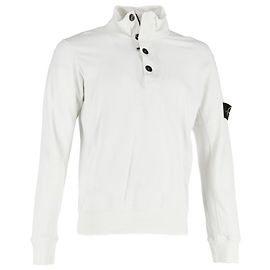 Halb-zip Sweater aus weißer Baumwolle mit Stone Island Badge Weiß Roh