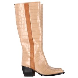 Botas de cuero marrón beige con estampado de cocodrilo de Chloé Beige