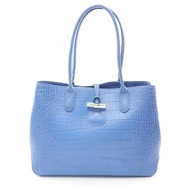 Longchamp ROSEAU Leather Tote Bag Blue