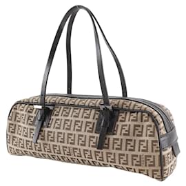 Fendi-Sac à main en toile nylon Zucchino de Fendi-Marron