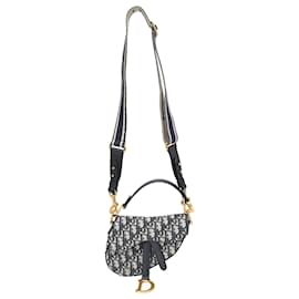 Dior-Dior Mini Saddle Bag with Strap in Navy Blue Canvas-Navy blue