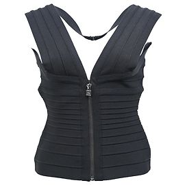 Herve Leger Bandage V-neck Top in Black Rayon Black