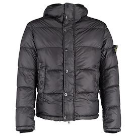 Schwarze Polyamid-Jacke mit Reißverschluss und Stone Island-Logo Schwarz