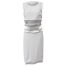 Dolce & Gabbana-Dolce & Gabbana Animal Print Lined Knee Length Dress in Silver Acetate-White