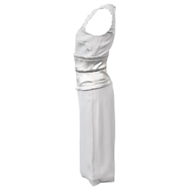 Dolce & Gabbana-Dolce & Gabbana Animal Print Lined Knee Length Dress in Silver Acetate-White