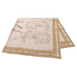 Hermès-Écharpe en soie et cachemire LETTRES ÉQUESTRES d'Hermès-Marron,Beige