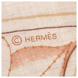 Hermès-Écharpe en soie et cachemire LETTRES ÉQUESTRES d'Hermès-Marron,Beige