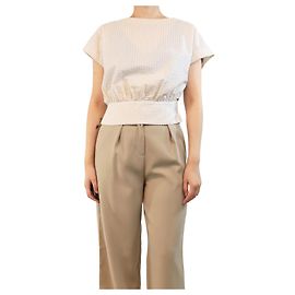 Claudie Pierlot Cream gathered openwork top - size UK 8 Cream