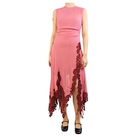 Acne-Pink sleeveless lace-trimmed crepe midi dress - size UK 8-Pink