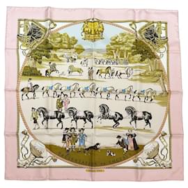 Hermès-Hermes Pink and White Silk Scarf-Pink,White