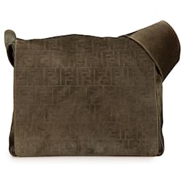 Fendi-Sac messager en suède Zucca marron Fendi-Marron,Kaki