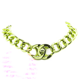Chanel-Chanel Gold Gold Plated CC Turn Lock Choker Necklace-Golden