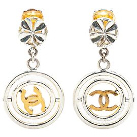 Chanel Silver Silver Clover CC Drop Clip on Earrings Other