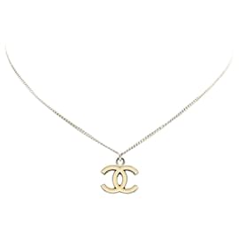 Chanel-Chanel Silver Silver Enamel CC Pendant Necklace-Silvery