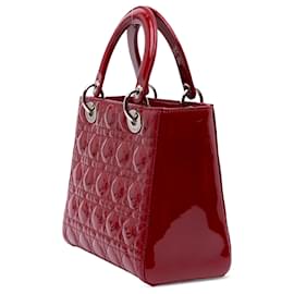 Dior-Dior Red Medium Patent Cannage Lady Dior-Red,Dark red