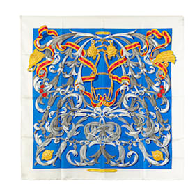 Hermès-Hermès Blue Le Mors A La Conetable Silk Scarf-Other,Eggshell