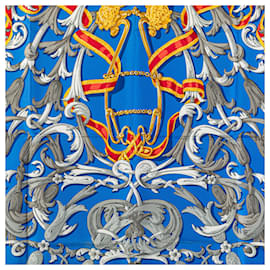 Hermès-Hermès Blue Le Mors A La Conetable Silk Scarf-Other,Eggshell