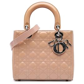 Dior-Dior Brown Medium Patent Cannage Lady Dior-Brown,Flesh