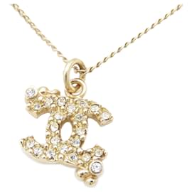 Chanel-Chanel Gold Gold Plated CC Rhinestones Pendant Necklace-Golden,Other