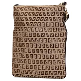 Fendi-Sac à bandoulière en toile Zucchino marron Fendi-Marron,Marron clair