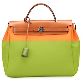 Hermès-Hermès Orange Toile Herbag Zip 31-Other,Orange
