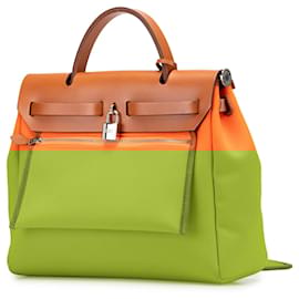 Hermès-Hermès Orange Toile Herbag Zip 31-Other,Orange